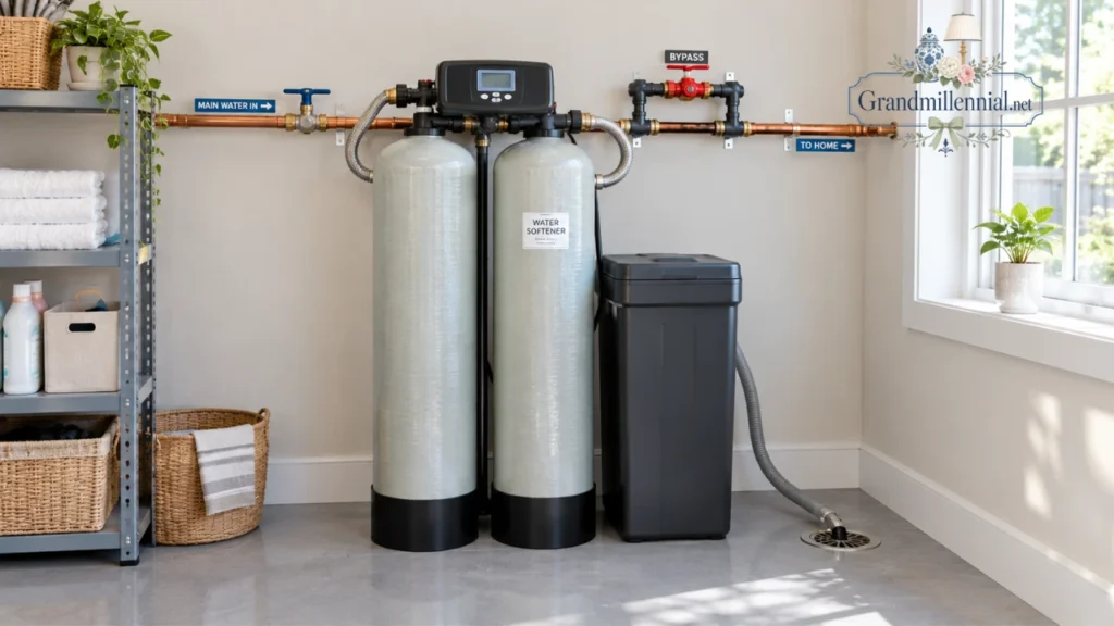 Newly installed home water softener on a main water line