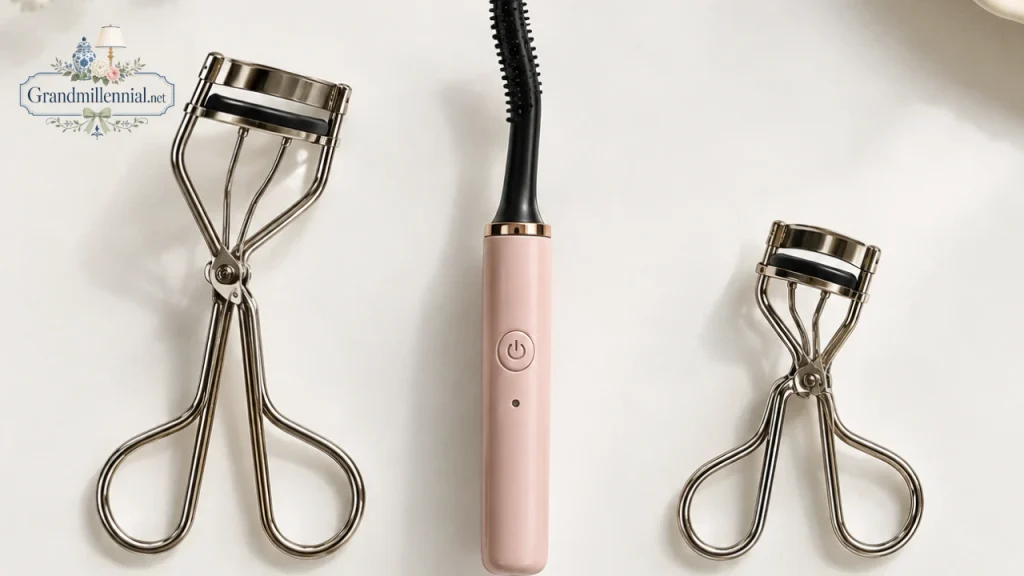 Manual, heated and partial eyelash curlers compared side by side