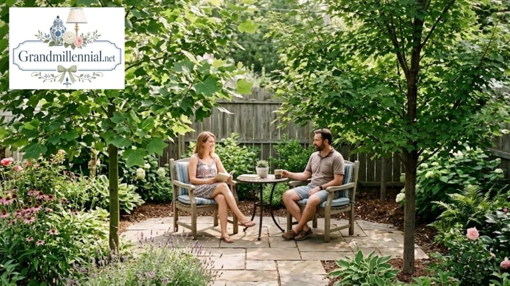 Young fast-growing trees shading a patio
