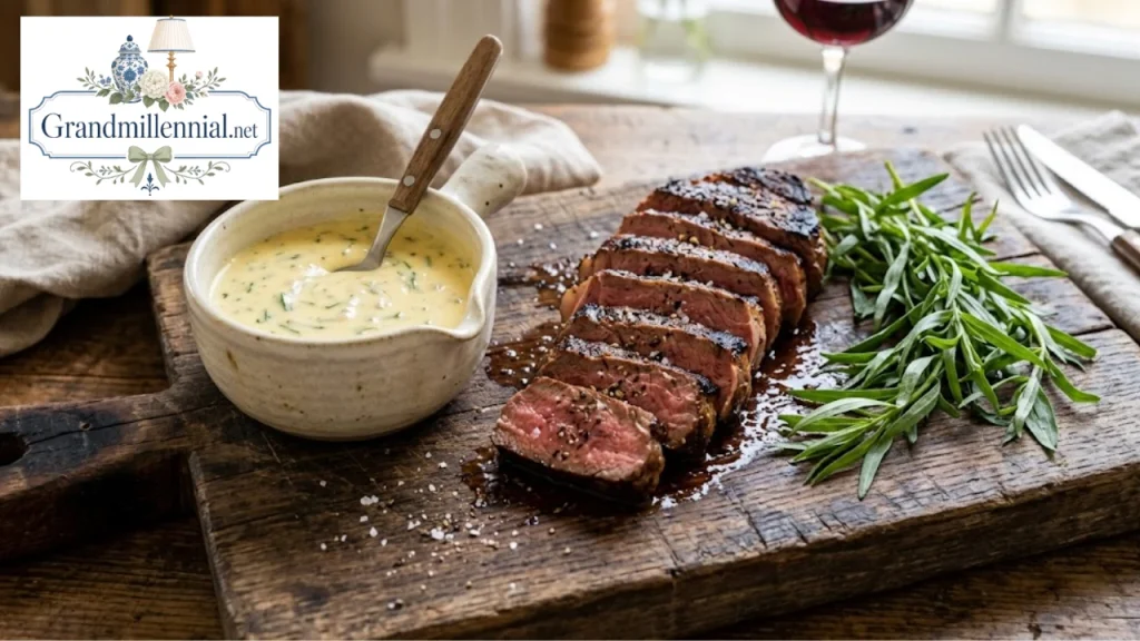 Béarnaise sauce with steak and fresh tarragon