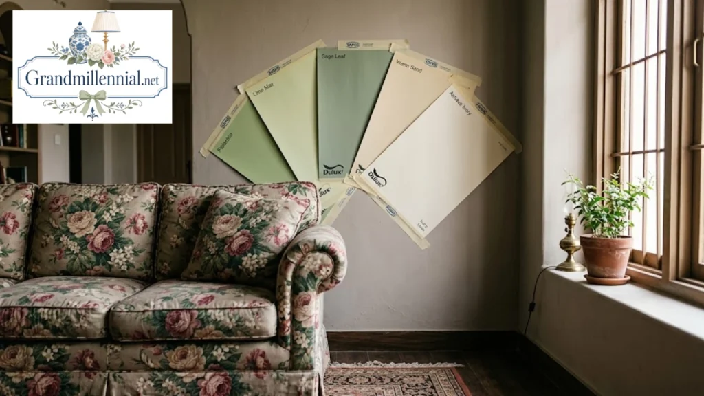 Paint colour samples on a living room wall