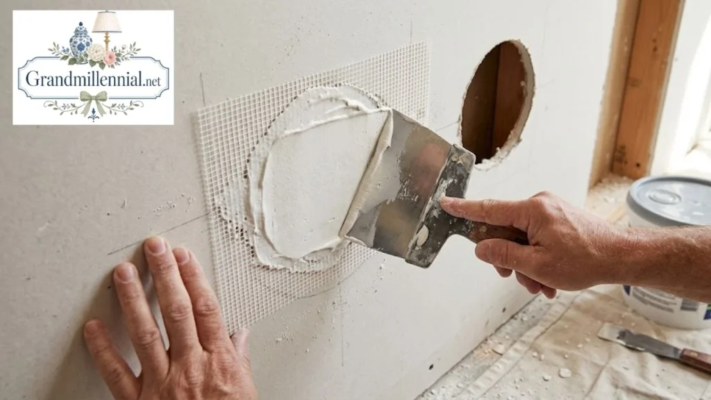 Patching a hole in Sheetrock with a mesh patch and compound