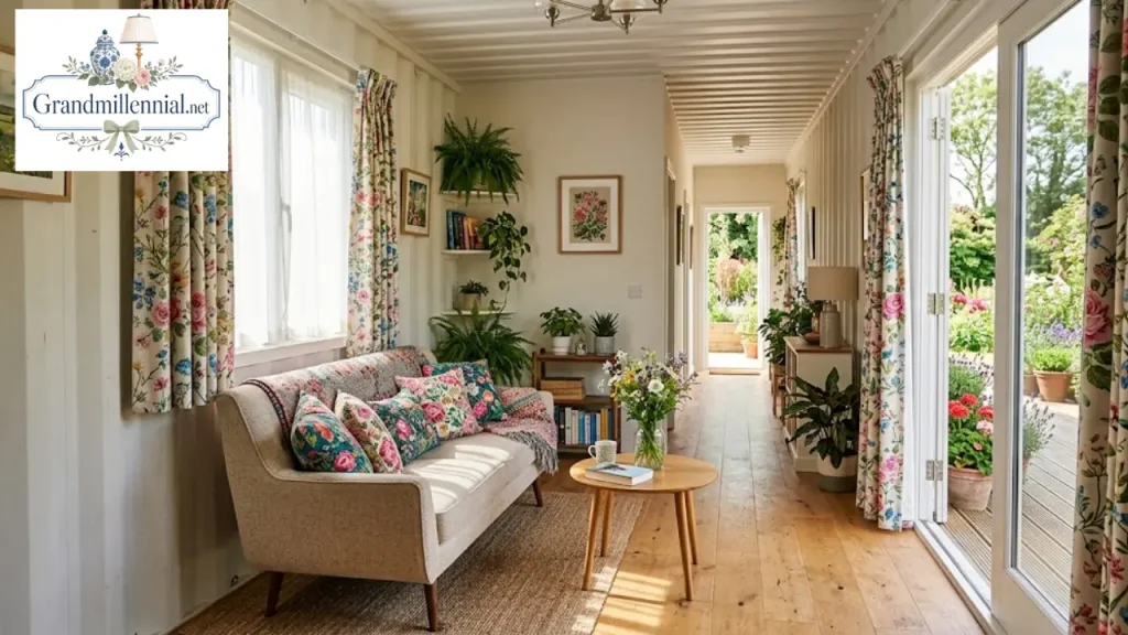 Light, cozy interior of a shipping container home